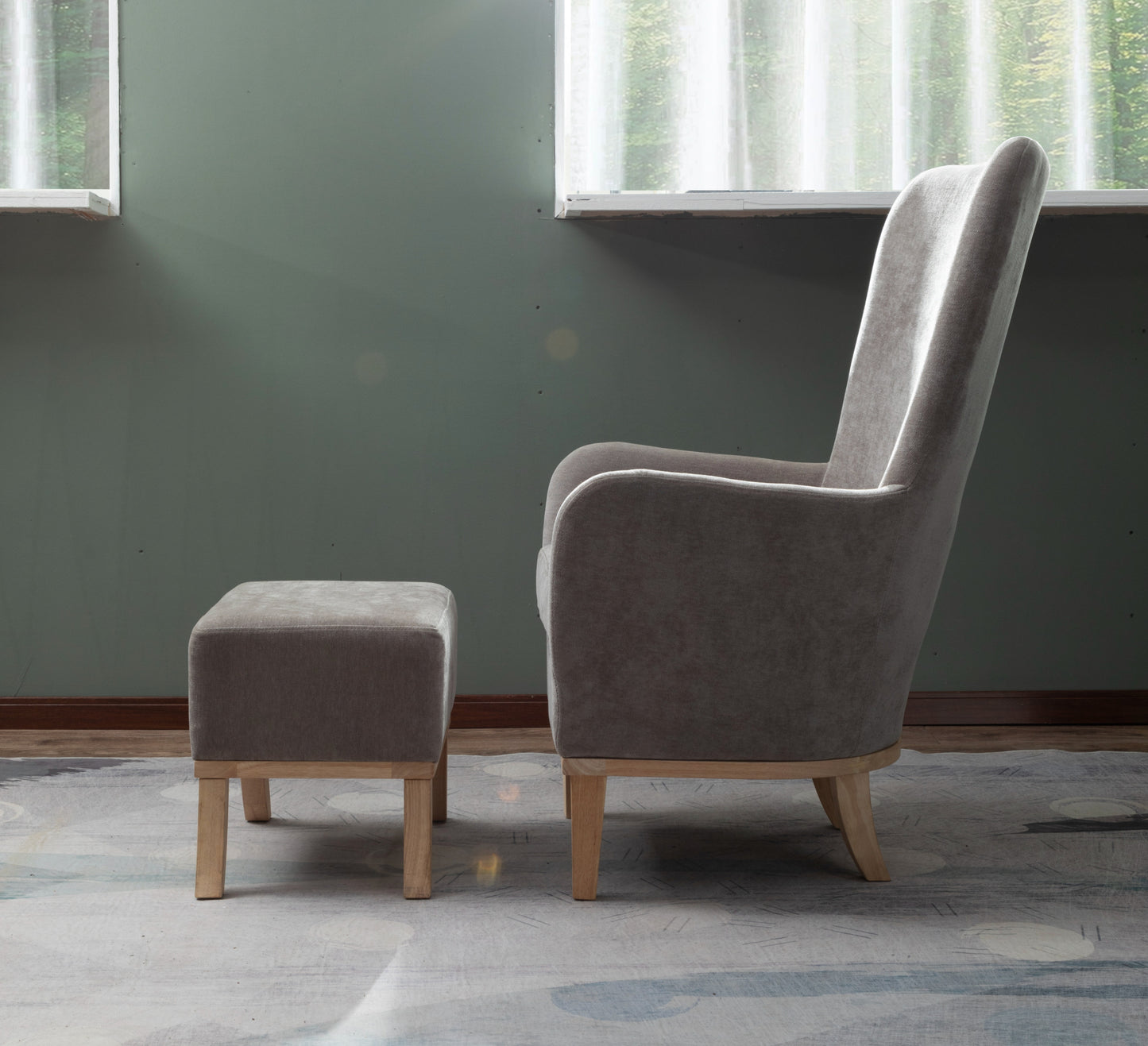 Morgan Chair + Footstool Light Grey
