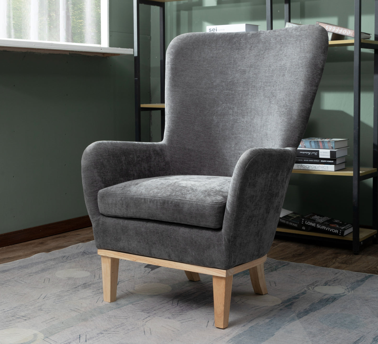 Morgan Chair + Footstool Dark Grey