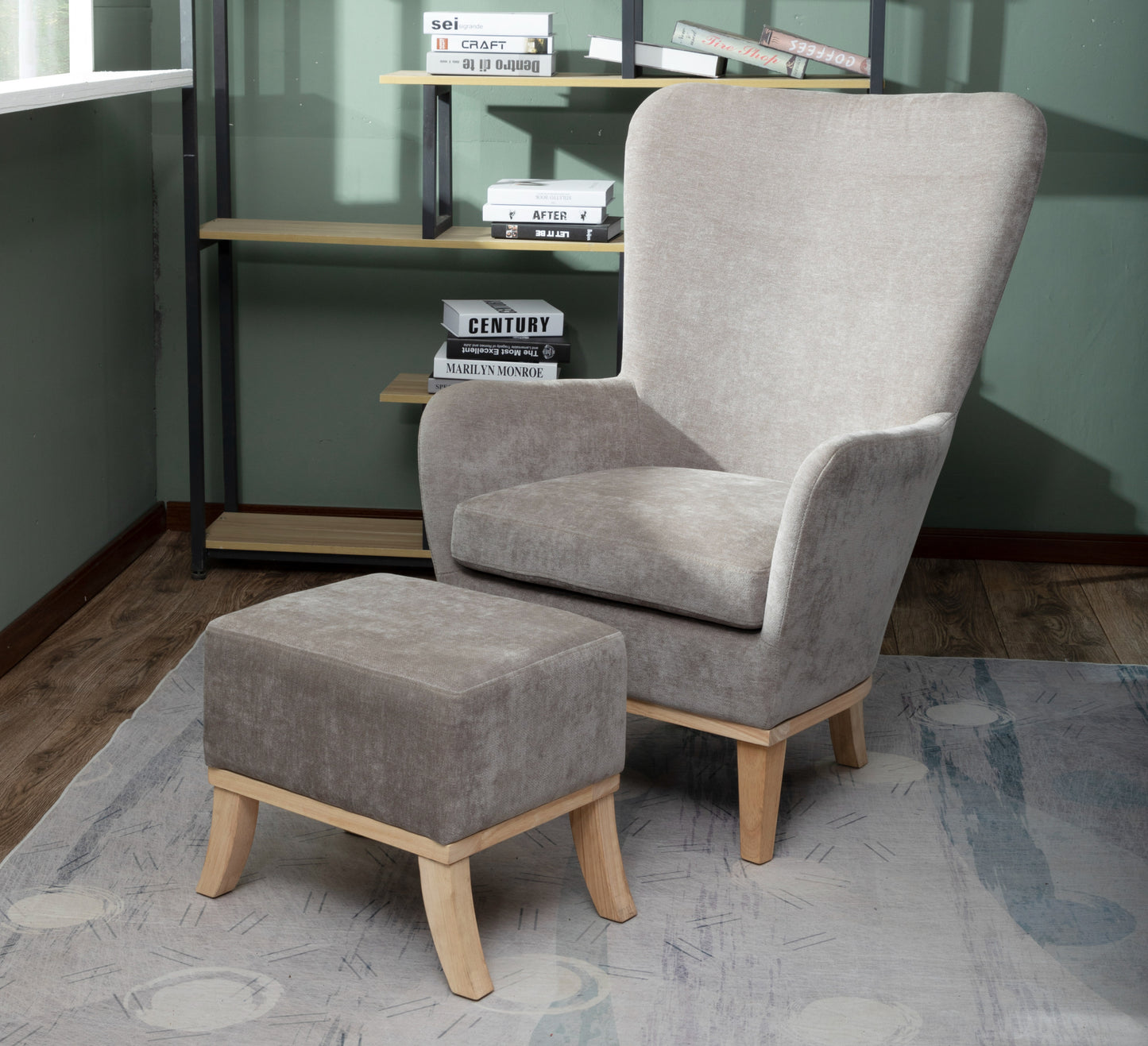 Morgan Chair + Footstool Light Grey